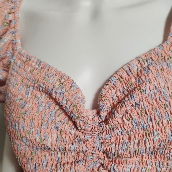 Elodie peach rouched smocked floral print crop top size large - Picture 5 of 12